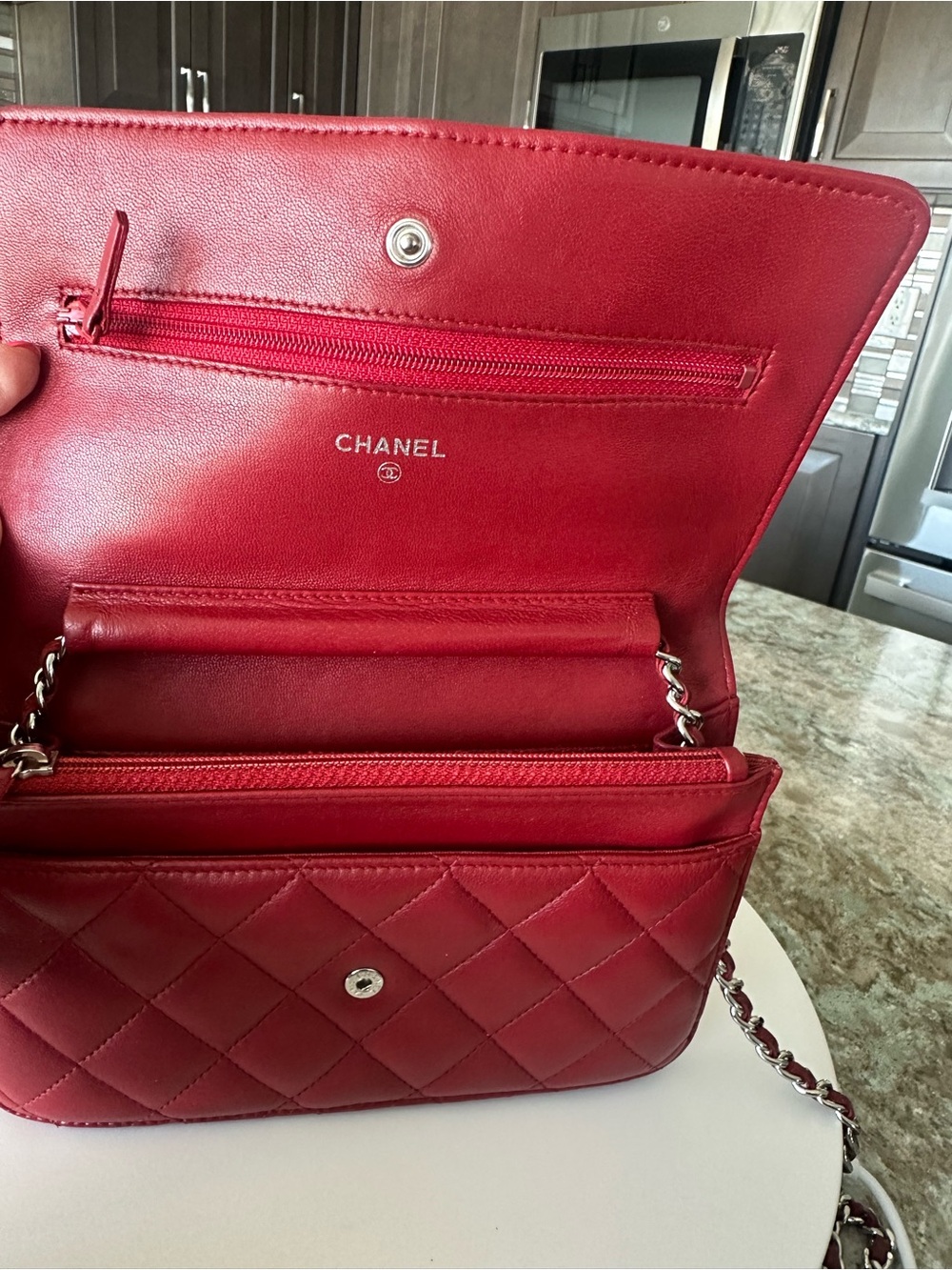 Chanel Classic WOC Wallet On Chain Red Lambskin Silver HW Pristine - Entrupy COA - Picture 14 of 16